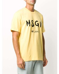 gelbes bedrucktes T-Shirt mit einem Rundhalsausschnitt von MSGM