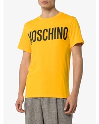 gelbes bedrucktes T-Shirt mit einem Rundhalsausschnitt von Moschino