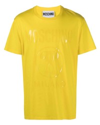 gelbes bedrucktes T-Shirt mit einem Rundhalsausschnitt von Moschino