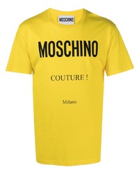 gelbes bedrucktes T-Shirt mit einem Rundhalsausschnitt von Moschino