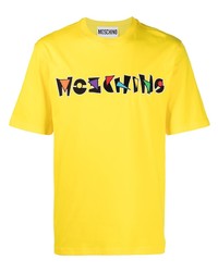 gelbes bedrucktes T-Shirt mit einem Rundhalsausschnitt von Moschino