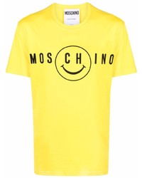 gelbes bedrucktes T-Shirt mit einem Rundhalsausschnitt von Moschino