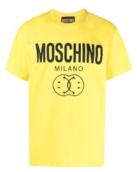 gelbes bedrucktes T-Shirt mit einem Rundhalsausschnitt von Moschino