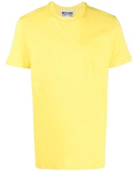 gelbes bedrucktes T-Shirt mit einem Rundhalsausschnitt von Moschino