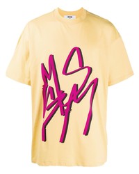 gelbes bedrucktes T-Shirt mit einem Rundhalsausschnitt von MSGM