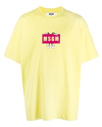 gelbes bedrucktes T-Shirt mit einem Rundhalsausschnitt von MSGM