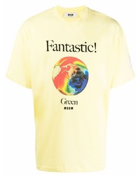 gelbes bedrucktes T-Shirt mit einem Rundhalsausschnitt von MSGM