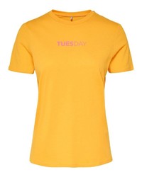 gelbes bedrucktes T-Shirt mit einem Rundhalsausschnitt von Only