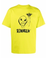 gelbes bedrucktes T-Shirt mit einem Rundhalsausschnitt von PACCBET