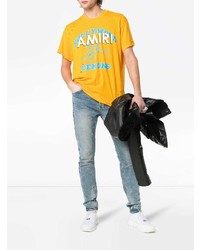 gelbes bedrucktes T-Shirt mit einem Rundhalsausschnitt von Amiri