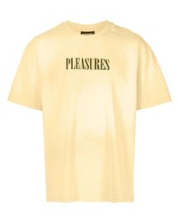 gelbes bedrucktes T-Shirt mit einem Rundhalsausschnitt von Pleasures