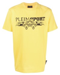 gelbes bedrucktes T-Shirt mit einem Rundhalsausschnitt von Plein Sport