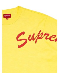 gelbes bedrucktes T-Shirt mit einem Rundhalsausschnitt von Supreme