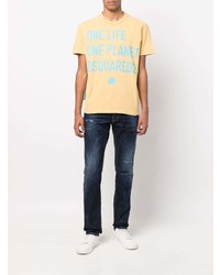 gelbes bedrucktes T-Shirt mit einem Rundhalsausschnitt von DSQUARED2