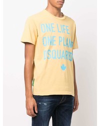 gelbes bedrucktes T-Shirt mit einem Rundhalsausschnitt von DSQUARED2