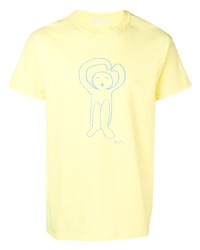 gelbes bedrucktes T-Shirt mit einem Rundhalsausschnitt von Societe Anonyme