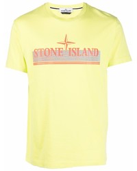 gelbes bedrucktes T-Shirt mit einem Rundhalsausschnitt von Stone Island