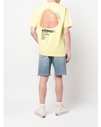 gelbes bedrucktes T-Shirt mit einem Rundhalsausschnitt von Stussy