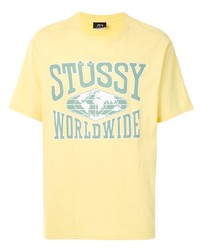 gelbes bedrucktes T-Shirt mit einem Rundhalsausschnitt von Stussy