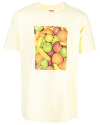 gelbes bedrucktes T-Shirt mit einem Rundhalsausschnitt von Supreme
