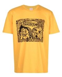 gelbes bedrucktes T-Shirt mit einem Rundhalsausschnitt von Supreme