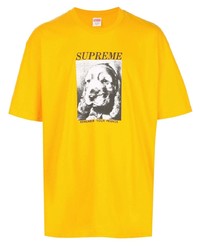 gelbes bedrucktes T-Shirt mit einem Rundhalsausschnitt von Supreme