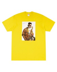 gelbes bedrucktes T-Shirt mit einem Rundhalsausschnitt von Supreme