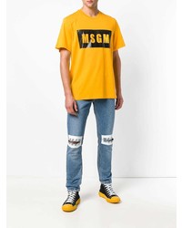 gelbes bedrucktes T-Shirt mit einem Rundhalsausschnitt von MSGM