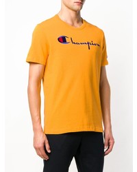 gelbes bedrucktes T-Shirt mit einem Rundhalsausschnitt von Champion