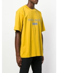 gelbes bedrucktes T-Shirt mit einem Rundhalsausschnitt von Stone Island