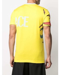 gelbes bedrucktes T-Shirt mit einem Rundhalsausschnitt von Versace