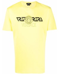 gelbes bedrucktes T-Shirt mit einem Rundhalsausschnitt von Versace