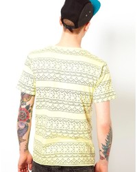 gelbes bedrucktes T-Shirt mit einem Rundhalsausschnitt von Wemoto