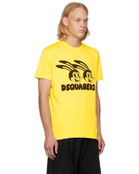 gelbes bedrucktes T-Shirt mit einem Rundhalsausschnitt von DSQUARED2