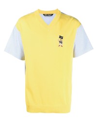 gelbes bedrucktes T-Shirt mit einem V-Ausschnitt von Palm Angels