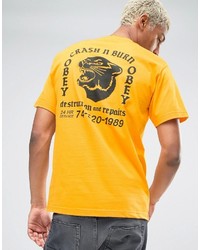 gelbes bedrucktes T-shirt von Obey