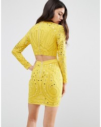 gelbes besticktes Kleid von Asos