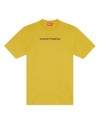 gelbes besticktes T-Shirt mit einem Rundhalsausschnitt von Diesel