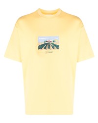 gelbes besticktes T-Shirt mit einem Rundhalsausschnitt von Drôle De Monsieur