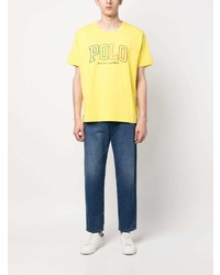 gelbes besticktes T-Shirt mit einem Rundhalsausschnitt von Polo Ralph Lauren