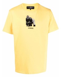 gelbes besticktes T-Shirt mit einem Rundhalsausschnitt von Hydrogen