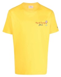 gelbes besticktes T-Shirt mit einem Rundhalsausschnitt von MC2 Saint Barth