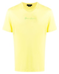 gelbes besticktes T-Shirt mit einem Rundhalsausschnitt von Versace