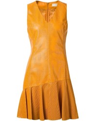 gelbes gerade geschnittenes Kleid aus Leder