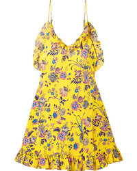 gelbes gerade geschnittenes Kleid aus Seide mit Blumenmuster von Les Rêveries