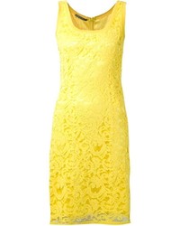 gelbes gerade geschnittenes Kleid aus Spitze von Alberta Ferretti