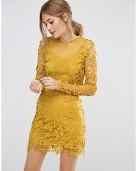 gelbes gerade geschnittenes Kleid aus Spitze von Asos