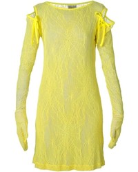 gelbes gerade geschnittenes Kleid aus Spitze von Walter