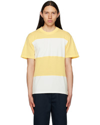 gelbes horizontal gestreiftes T-Shirt mit einem Rundhalsausschnitt aus Netzstoff von Noah