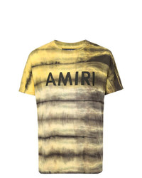 gelbes horizontal gestreiftes T-Shirt mit einem Rundhalsausschnitt von Amiri